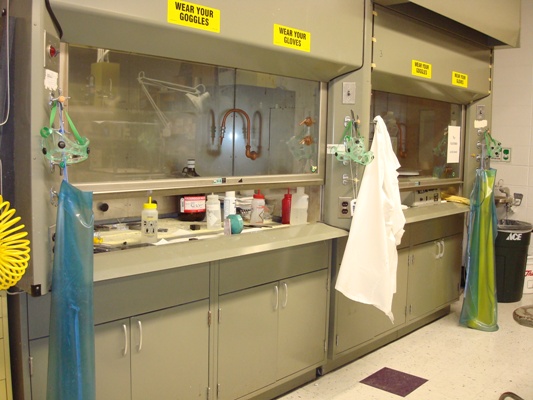 The chemical hoods used for semiconductor preparation, etching and chemical polishing. 