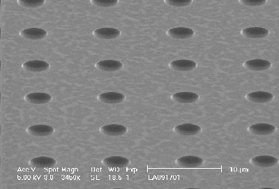 Holes are etched into the surface with the SMART Laboratory ICP-RIE. The holes serve to reduce the surface tension of the neutron reactive coatings. 