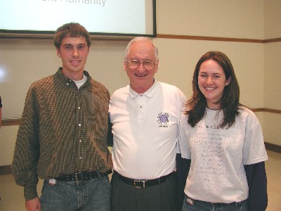 ANS scholarship recipients, C.J. Soloman and Becky Simon, pose with Larry Foulkes.